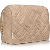 Large Embroidered Cosmetic Pouch - Camel Brown