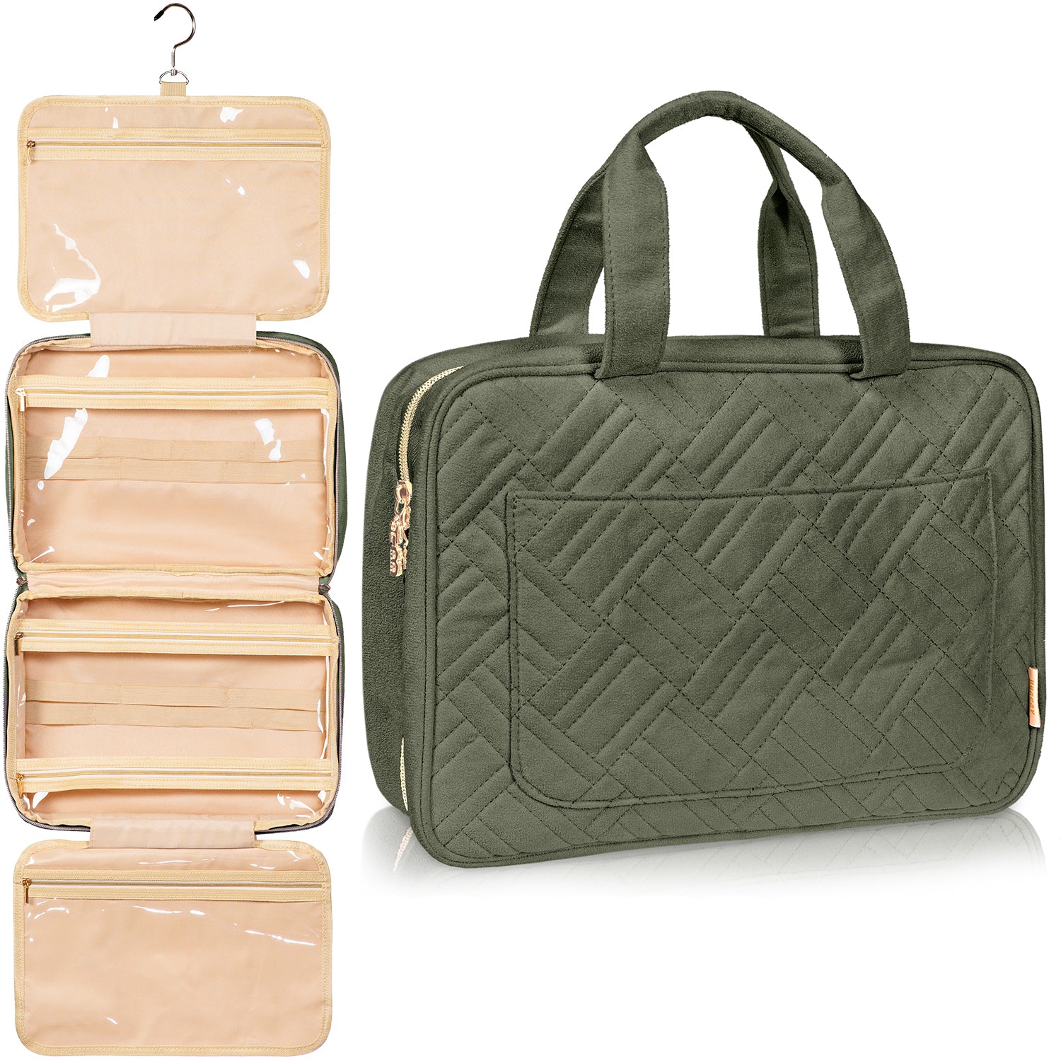 Large Foldable Hanging Toiletry Bag - Olive Green Large Foldable Hanging Toiletry Bag - Olive Green
