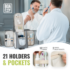 Medium Collapsible Hanging Toiletry Bag - Quartz Gray (Beige Interior)