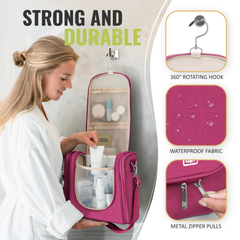 Extra-Large Collapsible Hanging Toiletry Bag - Cerise Pink