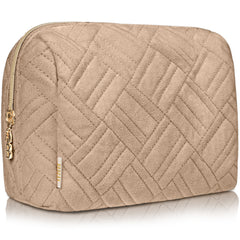 Large Embroidered Cosmetic Pouch - Camel Brown