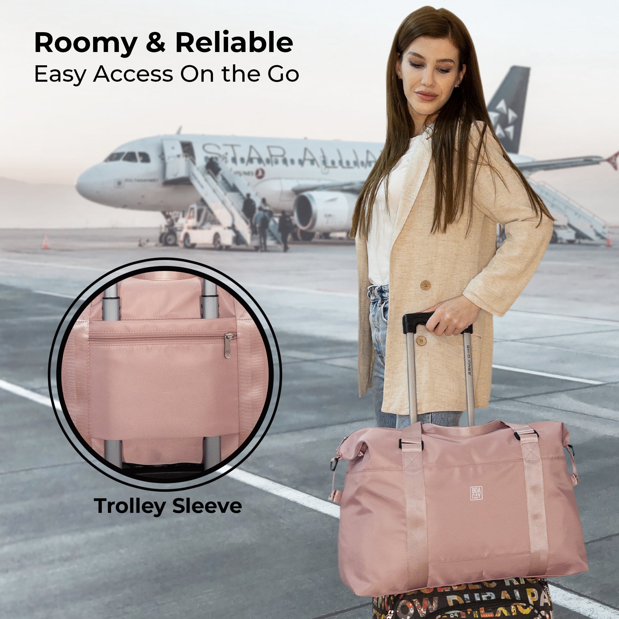 Pink Large Travel Duffle Bag for Women & Men - Boacay
