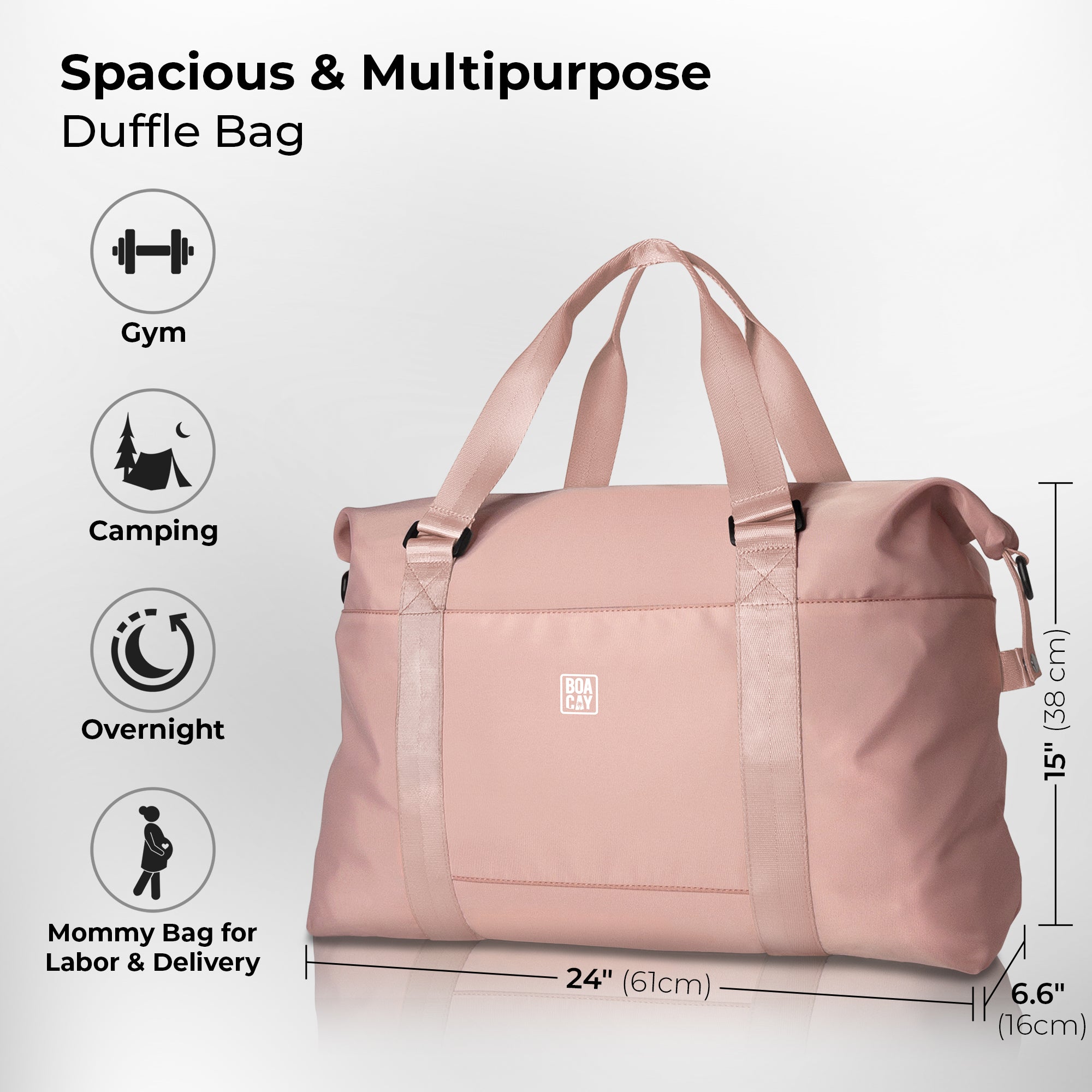 Pink Large Travel Duffle Bag for Women & Men - Boacay
