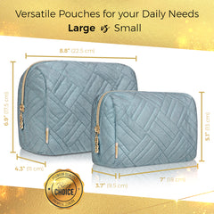 Large Embroidered Cosmetic Pouch - Baby Blue