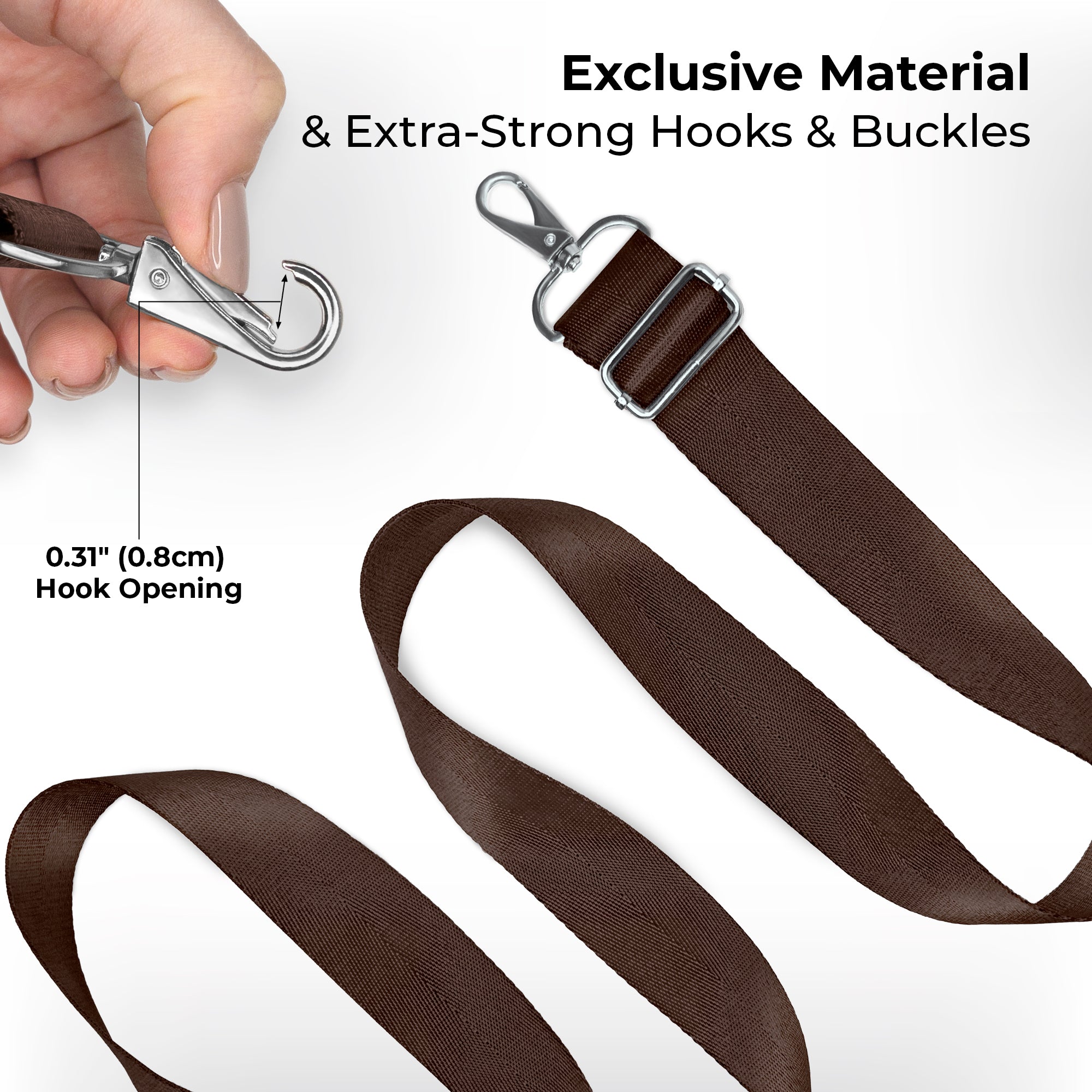 Replacement stripped slim handbag strap with carabiner slide hook in dark  brown and tan brown with 1 width