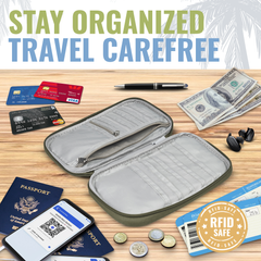 Document Organizer & Wallet (with RFID Blocker) - Olive Green