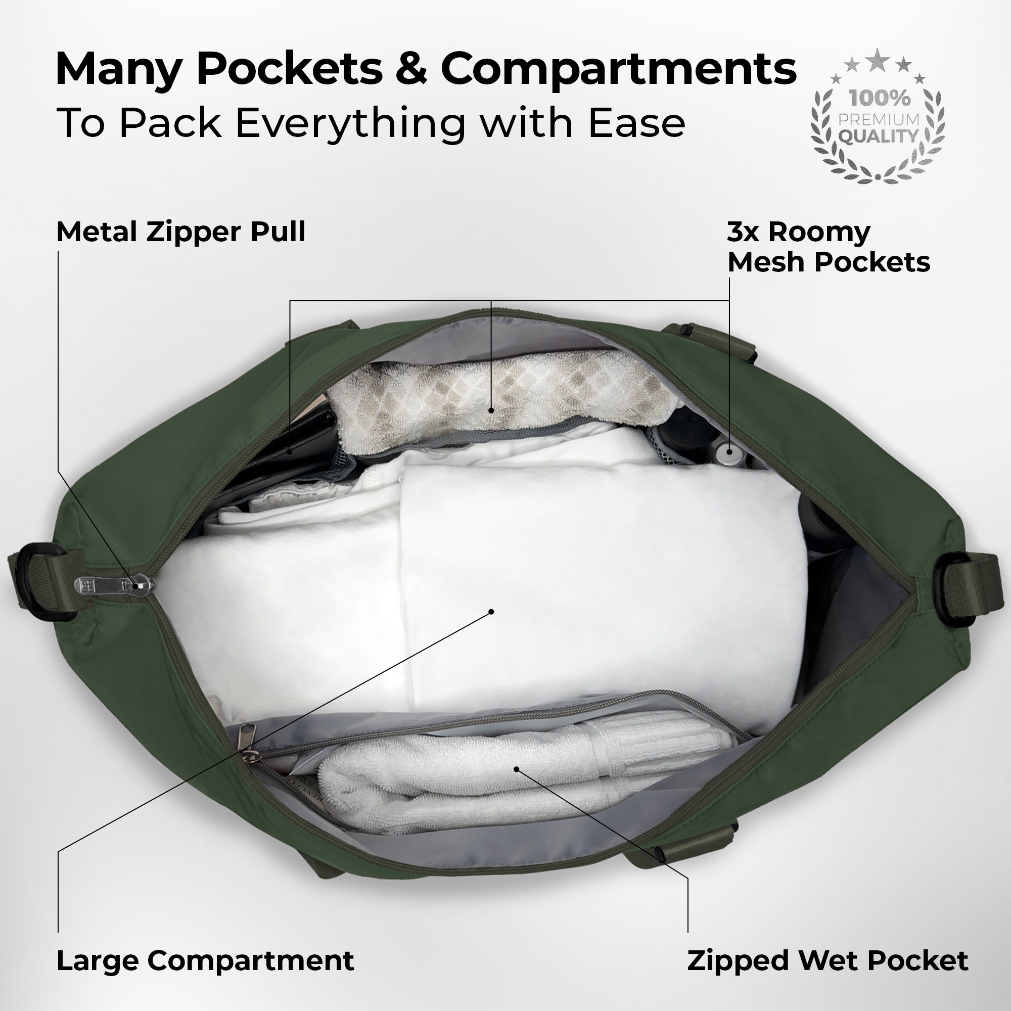 Green Large Travel Duffle Bag for Women Men Boacay