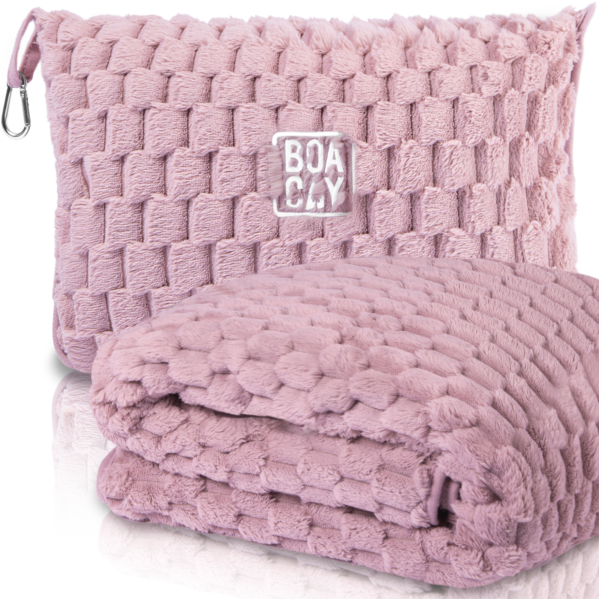 Pink Soft & Warm Travel Blanket for Airplane & Car - Honeycomb Embossed