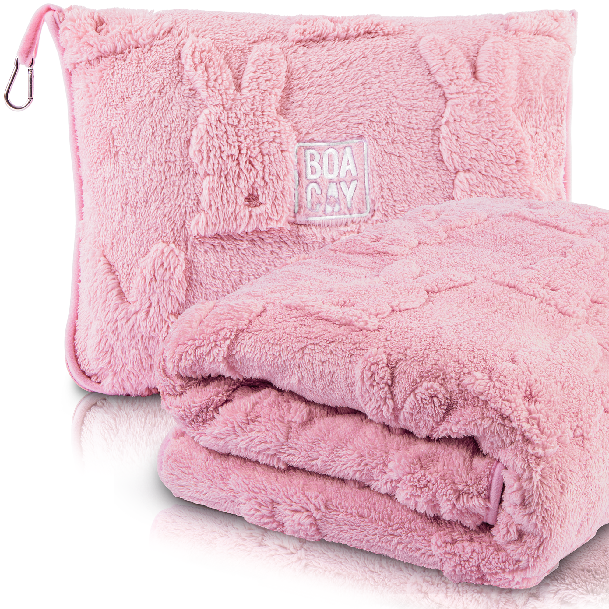 Pink Soft & Warm Travel Blanket for Airplane & Car - Bunny Embossed