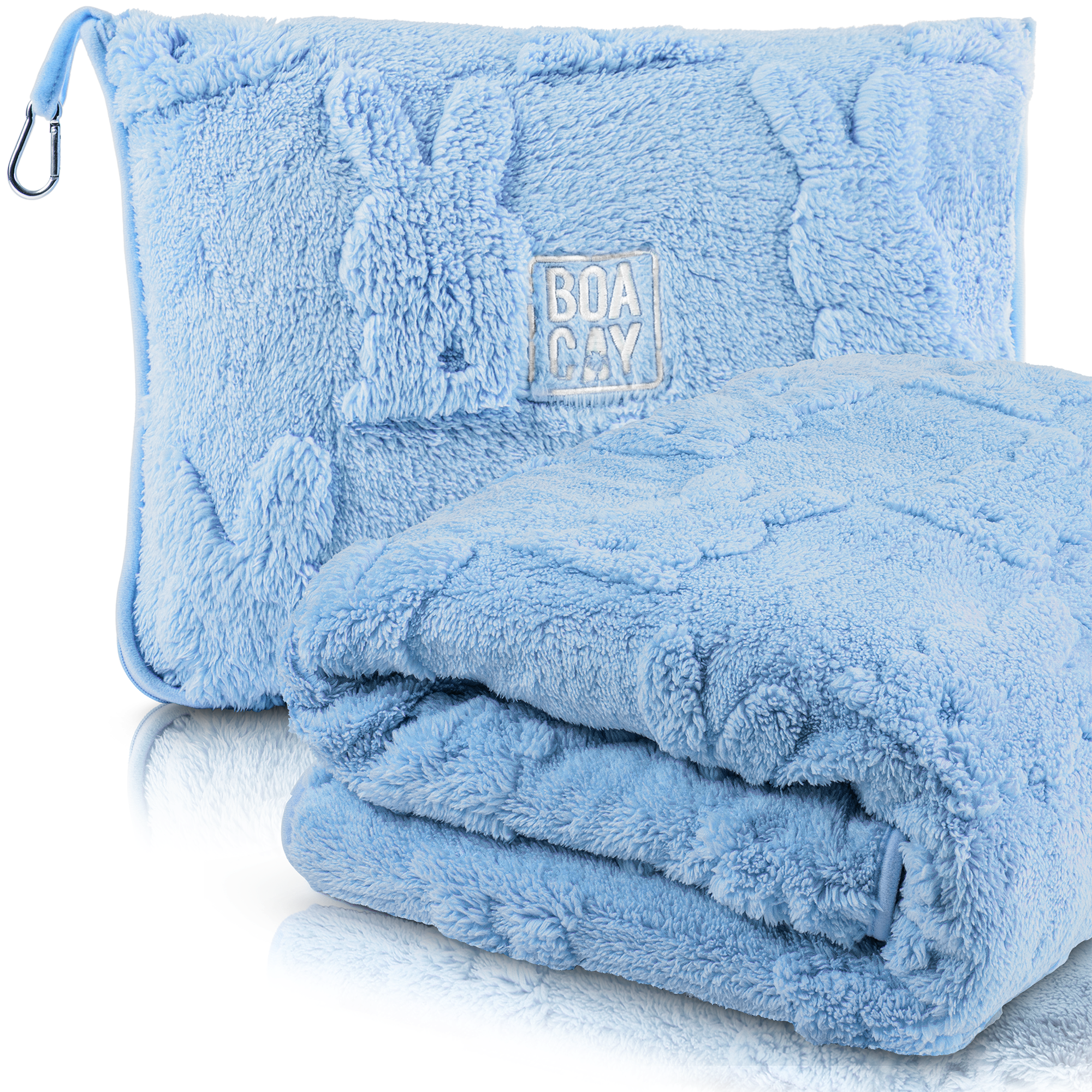 Baby Blue Soft & Warm Travel Blanket for Airplane & Car - Bunny Embossed