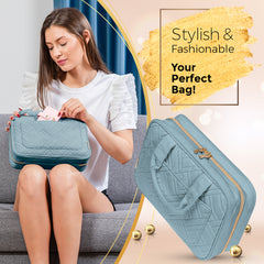 Medium Foldable Hanging Toiletry Bag - Baby Blue (Dark Interior)