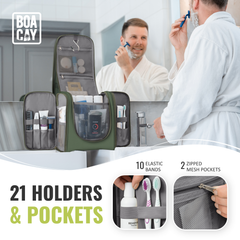 Extra-Large Collapsible Hanging Toiletry Bag - Olive Green (Gray Interior)