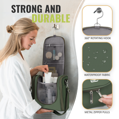 Extra-Large Collapsible Hanging Toiletry Bag - Olive Green (Gray Interior)