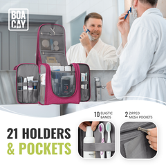 Extra-Large Collapsible Hanging Toiletry Bag - Cerise Pink (Gray Interior)