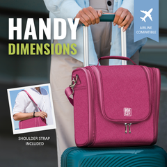 Extra-Large Collapsible Hanging Toiletry Bag - Cerise Pink (Gray Interior)