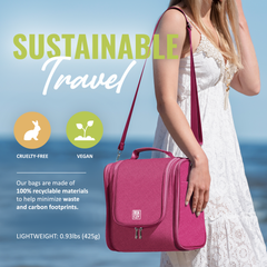 Extra-Large Collapsible Hanging Toiletry Bag - Cerise Pink (Gray Interior)