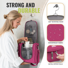 Extra-Large Collapsible Hanging Toiletry Bag - Cerise Pink (Gray Interior)