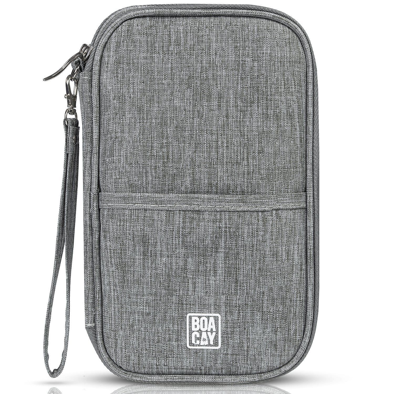 Premium Gray Travel Document Organizer and Passport Holder with Multiple Card Slots and Zipped Compartment