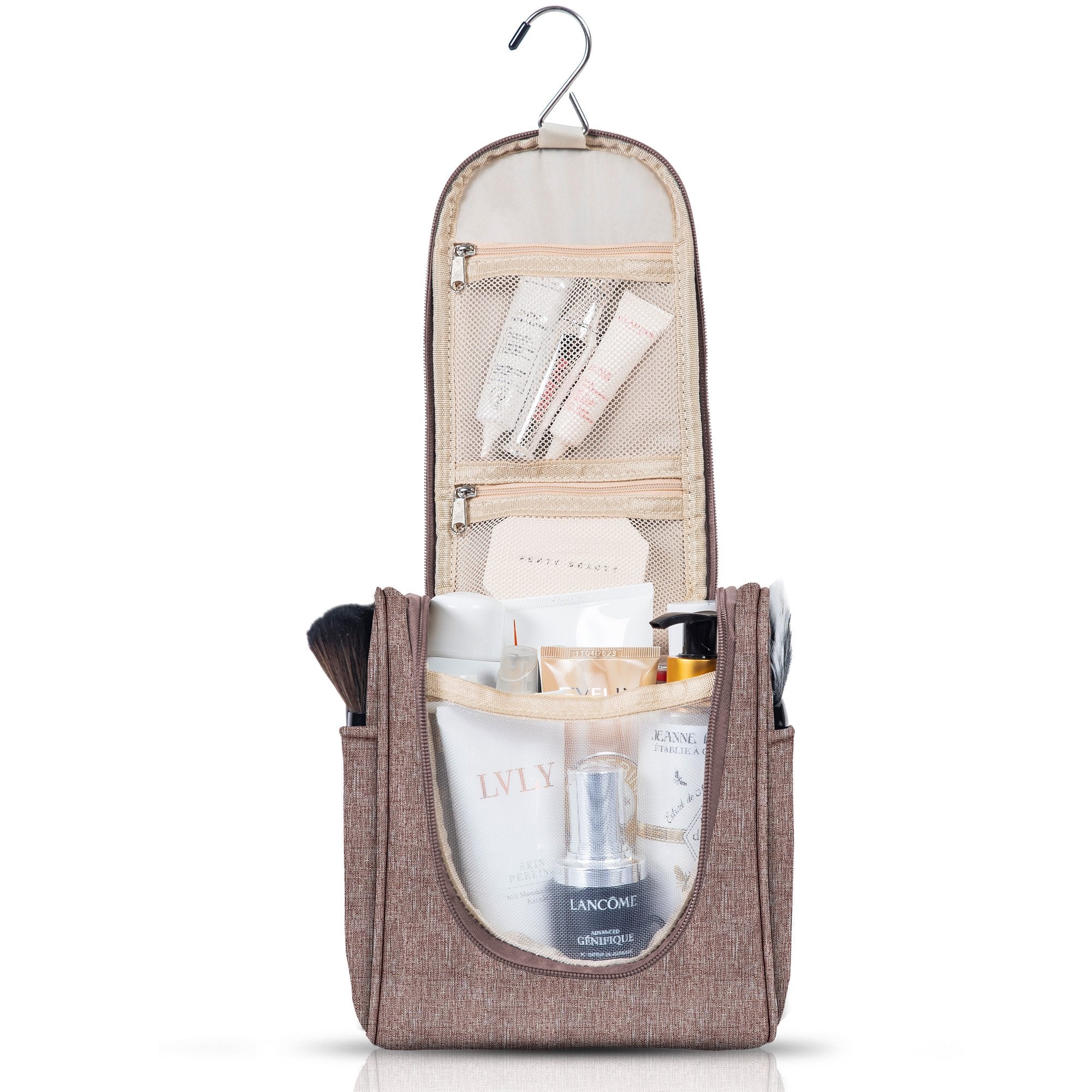 BOACAY Medium Brown Foldable & Waterproof Hanging Travel Toiletry Bag for Women