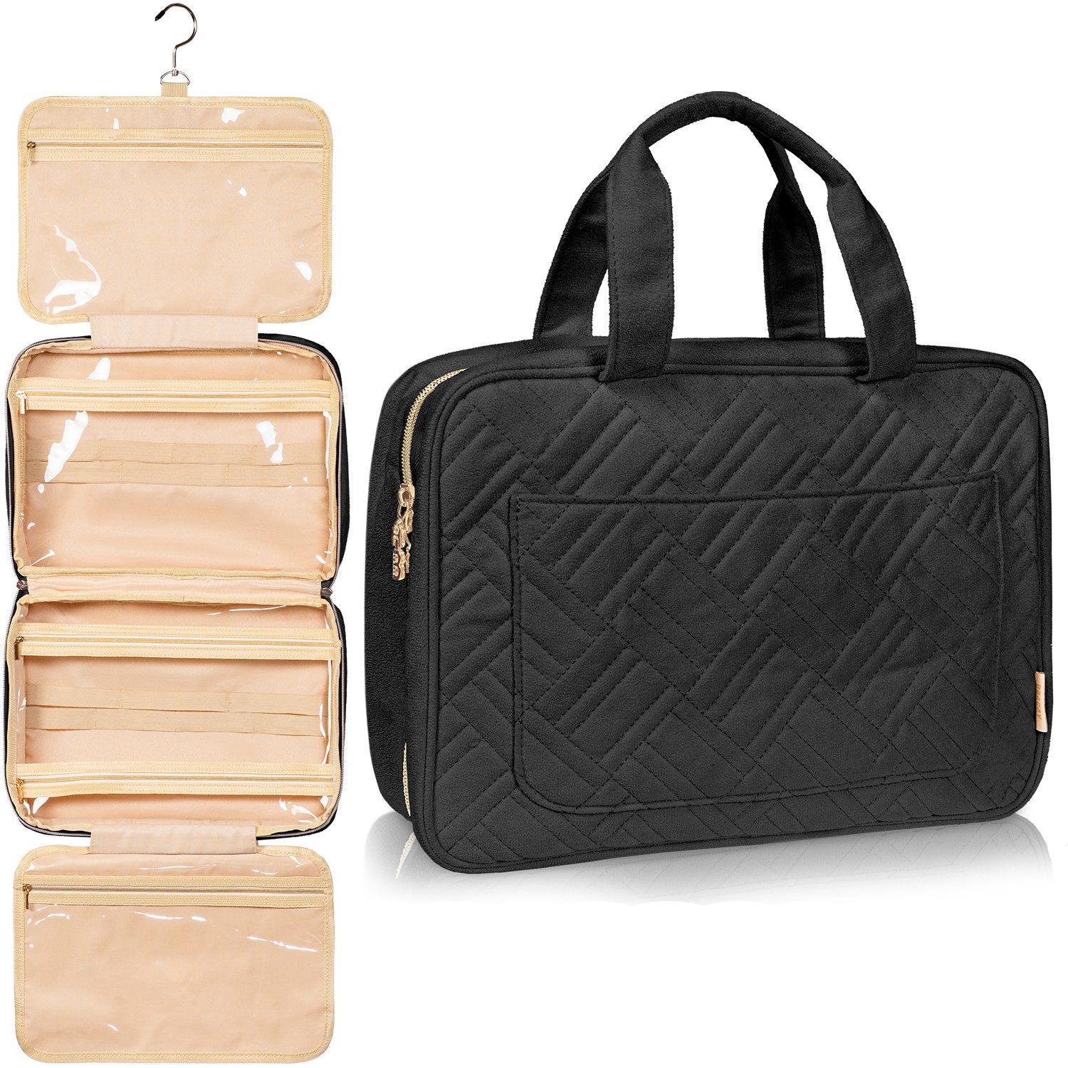 Large Black Foldable Waterproof Hanging Travel Toiletry Bag for