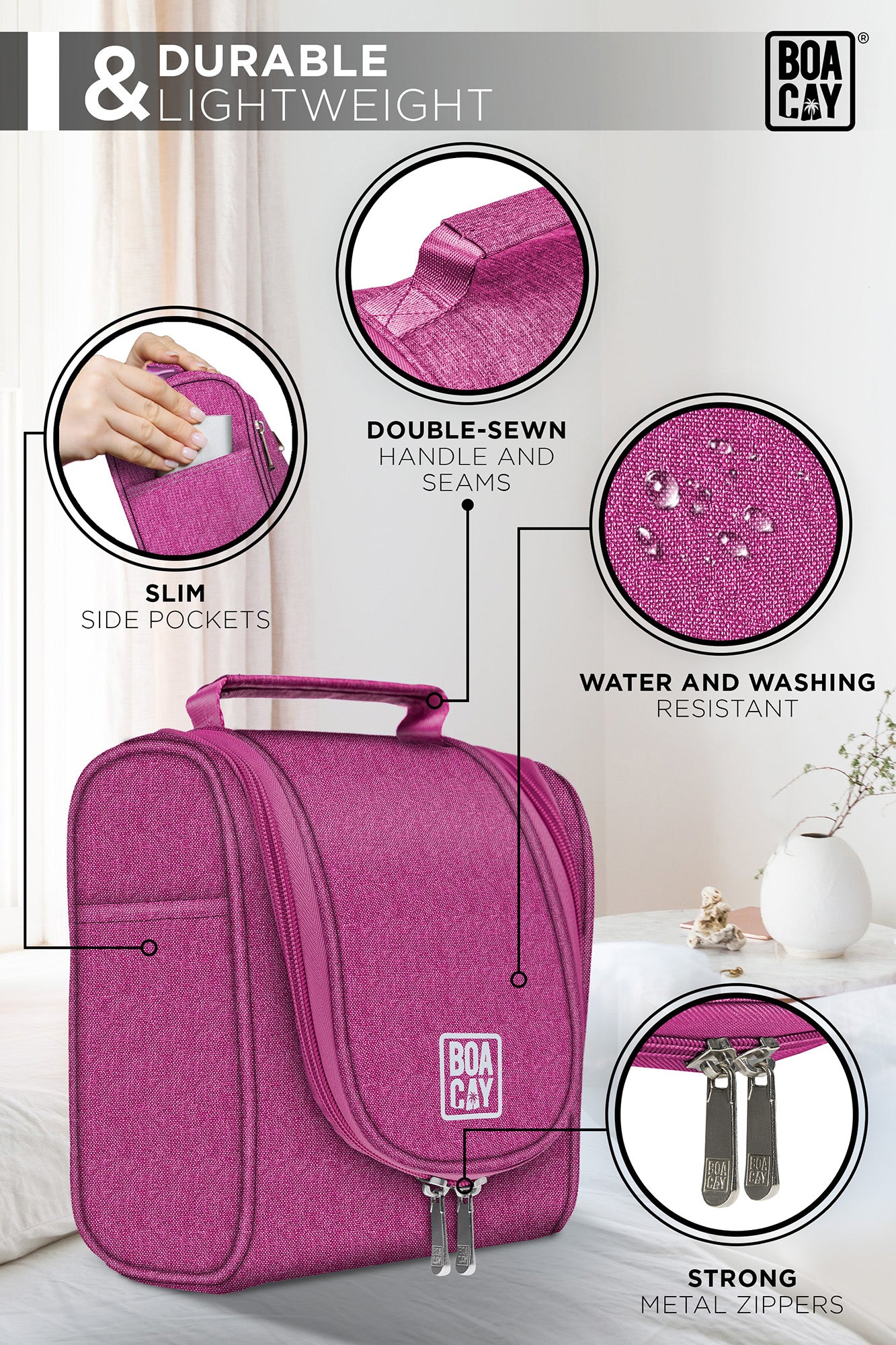 Hanging Shower Caddy Waterproof Bathroom Bag Travel Toiletry Bag  Black/Pink/Gold