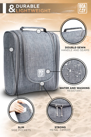BOACAY Small Gray Hanging Travel Toiletry Bag for Women and Men