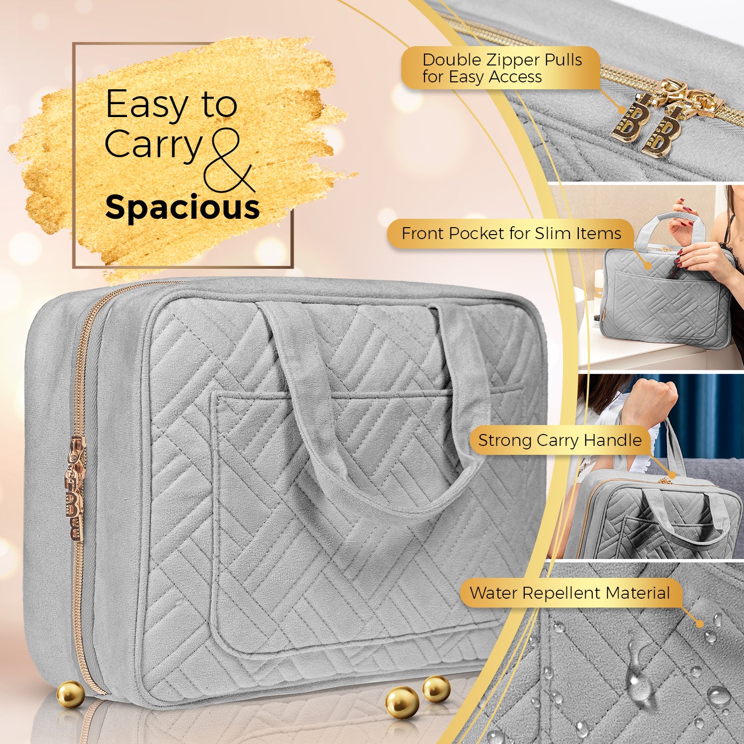 carry on travel bag toiletries BOACAY Large Hanging Travel Toiletry Bag for Women & Girls, Makeup Bag, Shower & Wash Bag