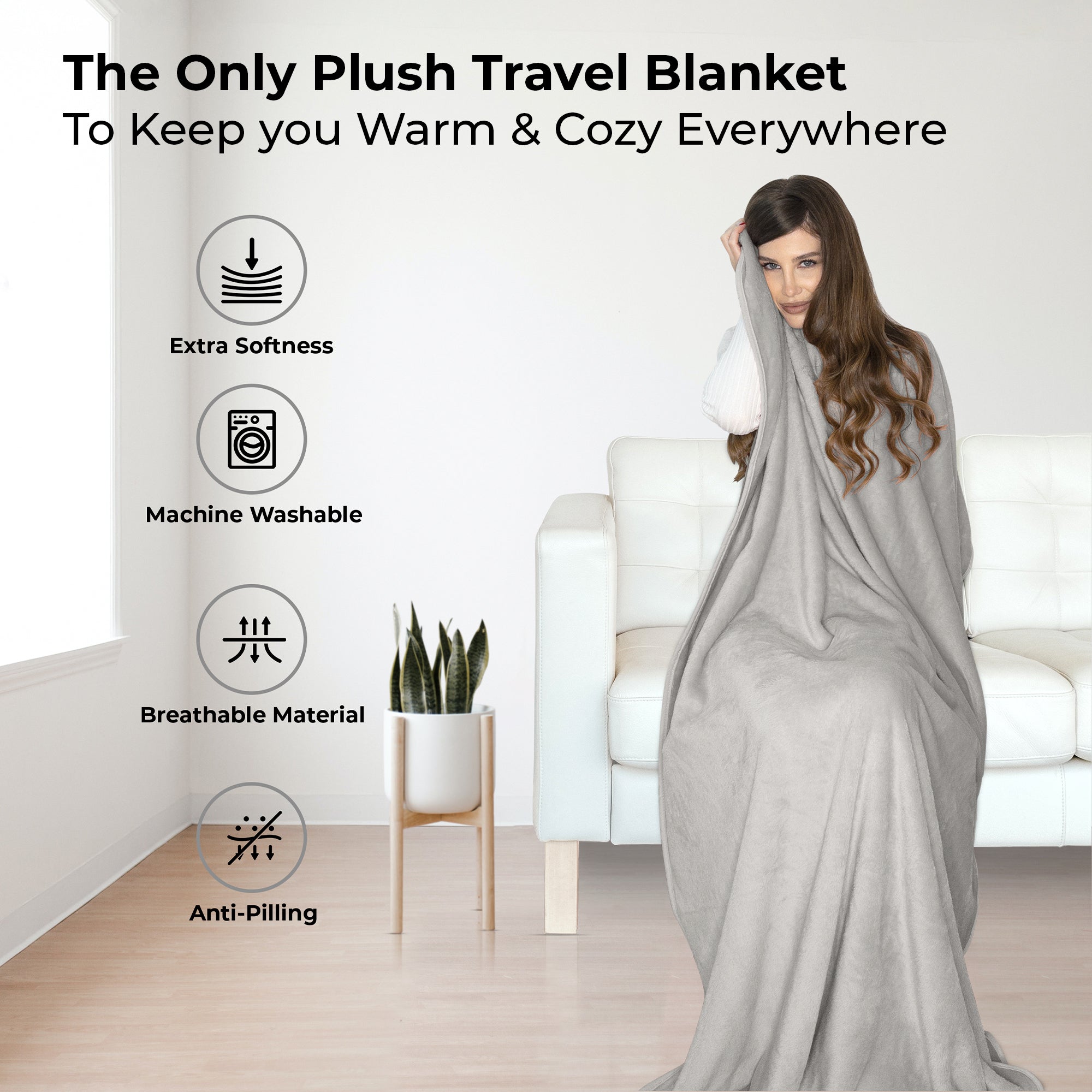 Gray Soft u0026 Warm Travel Blanket for Airplane u0026 Car - Boacay